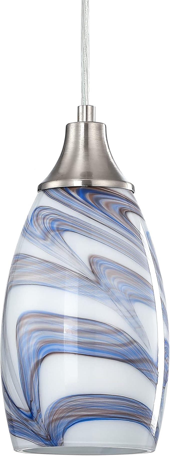 KARYFINE Mini Art Glass Pendant Light (White & Dark Blue)